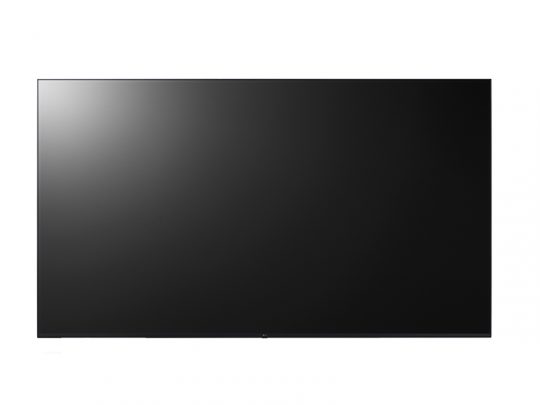 A large flat-screen TV, brand name not visible, featuring a sleek black frame and a blank black screen, displayed against a plain white background. Modern 4K smart television ideal for home entertainment setups.