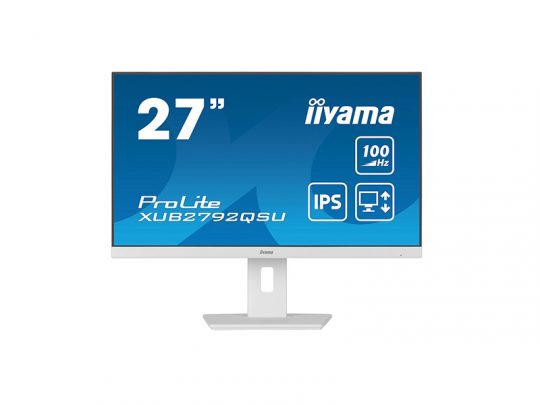 27-inch iiyama ProLite XUB2792QSU monitor with slim white bezel, IPS display, and 100Hz refresh rate, shown on a white background.