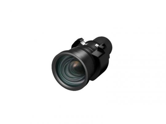 Black Import 1000024110-1 camera lens with visible glass elements and adjustment rings, shown isolated on a white background. The lens features a sleek black body, textured grip rings for focus and zoom, and clear front glass elements for high-quality photography.