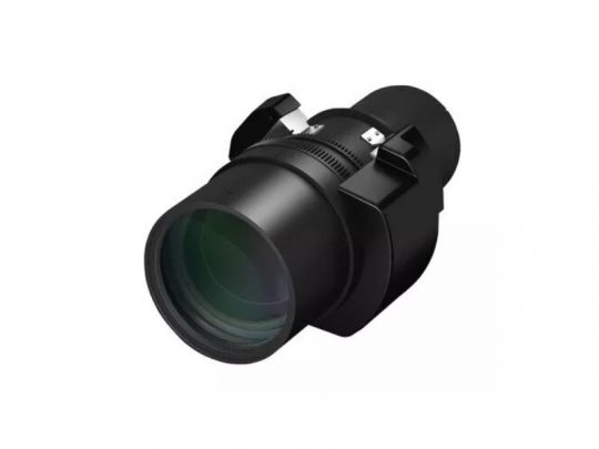 Close-up of Import placeholder for 1000024113, a black camera lens featuring textured zoom and focus rings, adjustment levers, and a clear glass front element, displayed against a white background. Ideal for photographers seeking precision optics.