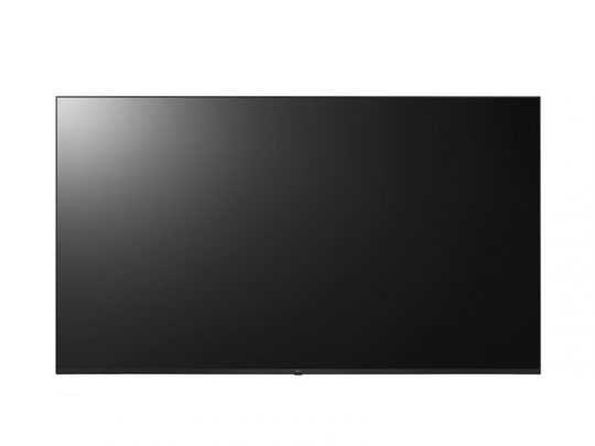 Großes Flachbildfernseher-Modell mit dünnem, schwarzem Rahmen, ausgeschaltet vor weißem Hintergrund; der Bildschirm ist glänzend und spiegelt leicht - modernes TV-Gerät für hochwertige Heimunterhaltung.